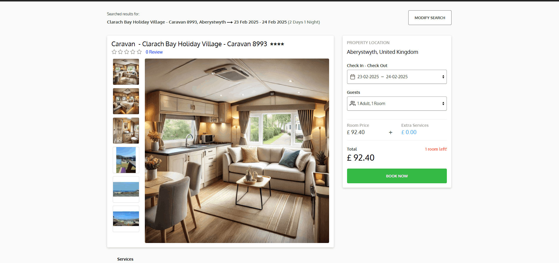 Image of a booking website for a property